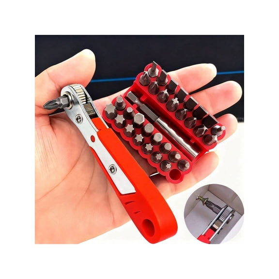 Right Angle Ratchet Screwdriver Set 36 Tooth Magnetic Offset Wrench For Narrow Spaces 11-piece Red