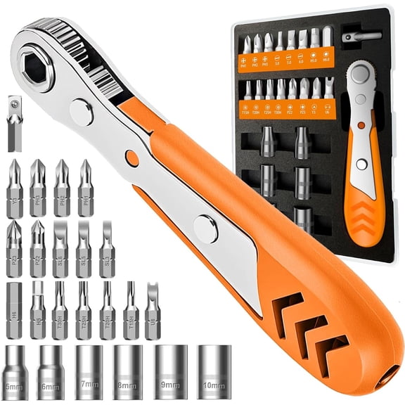 Right Angle Screwdriver 24 in 1 Ratchet Screwdriver Set with Mini Ratchet Wrench for Tight Spaces, Bike Repair & DIY Projects