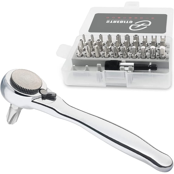Right Angle Screwdriver 32-Piece 1/4 Inch Mini Ratchet Set Low Profile ...
