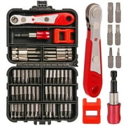 Right Angle Screwdriver,53PCS 1/4 Mini Ratchet Set,90 Degree Offset Ratcheting Wrench,Hex/Torx/Slotted/Phillips Magnetic Bits