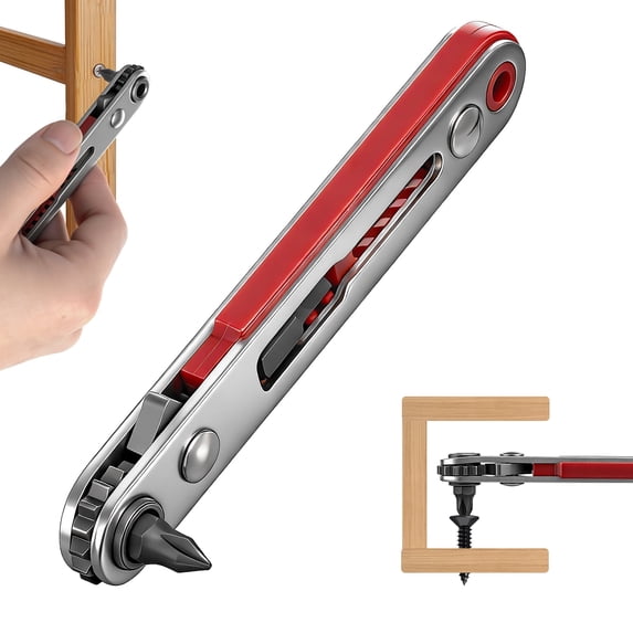 Right Angle Screwdriver, 90° Low Profile Offset Ratcheting Driver with 2 Bits – 1/4" Hex Mini Angle Tool for Tight Space & Corner Repair