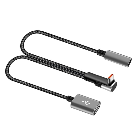 Right Angle Type C Splitter Charging Cable 25cm Double USB Port 66W Fast Charge Nylon Braided Cord For Phone Laptop Accessories