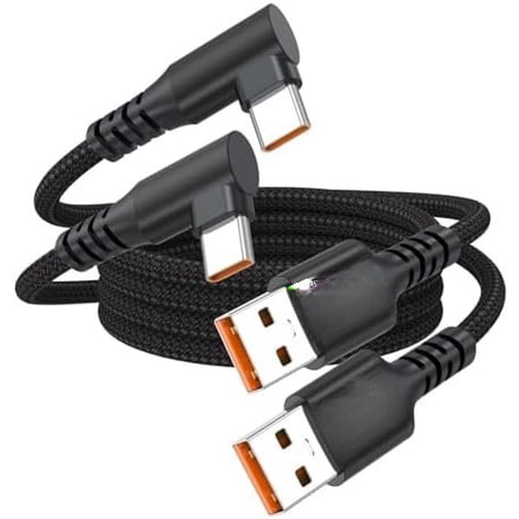 Right Angle USB C 3ft 2 Pack, Short USB-A to 90 USB Type C 2.4/3.1A & 480Mbps Data Transfer Angled Cord for Galaxy S25/S24/S23/S22/S21/S20 Andriod Phone/Tablet