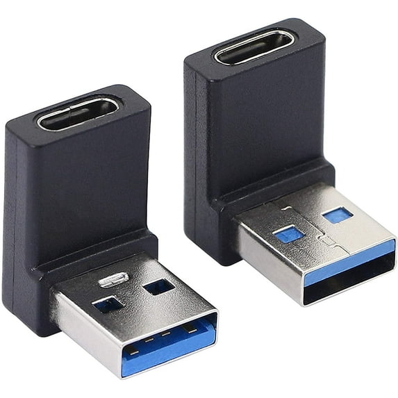 Right Angle USB A Male to USB C Female Adapter,90 Degree USB3.0 to Type C Cable Connector Support unidirectional Sides 5Gbps & Data Transfer, for Laptops,Phone,PC - 2 Pack