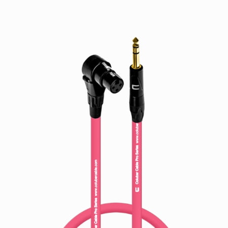 Right Angle XLR Female to 1/4" TRS Male - 0.5 Feet - Pink - Pro 3-Pin Microphone Connector for Powered Speakers, Audio Interface or Mixer for Live Performance & Recording