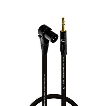 Right Angle XLR Male to 1/4" TRS Male - 0.5 Feet - Black - Pro 3-Pin Microphone Connector for Powered Speakers, Audio Interface or Mixer for Live Performance & Recording