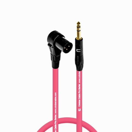 Right Angle XLR Male to 1/4" TRS Male - 1.5 Feet - Pink - Pro 3-Pin Microphone Connector for Powered Speakers, Audio Interface or Mixer for Live Performance & Recording