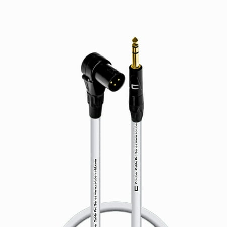 Right Angle XLR Male to 1/4" TRS Male - 1 Feet - White - Pro 3-Pin Microphone Connector for Powered Speakers, Audio Interface or Mixer for Live Performance & Recording