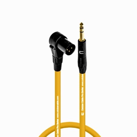 Right Angle XLR Male to 1/4" TRS Male - 1 Feet - Yellow - Pro 3-Pin Microphone Connector for Powered Speakers, Audio Interface or Mixer for Live Performance & Recording