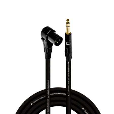 Right Angle XLR Male to 1/4" TRS Male - 15 Feet - Black - Pro 3-Pin Microphone Connector for Powered Speakers, Audio Interface or Mixer for Live Performance & Recording