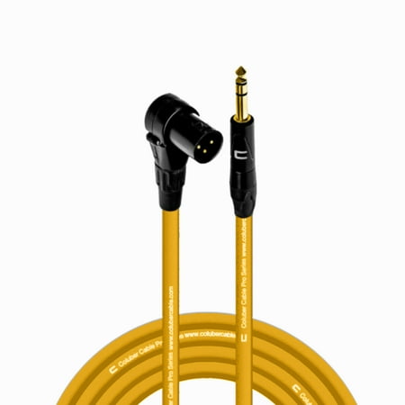 Right Angle XLR Male to 1/4" TRS Male - 20 Feet - Yellow - Pro 3-Pin Microphone Connector for Powered Speakers, Audio Interface or Mixer for Live Performance & Recording