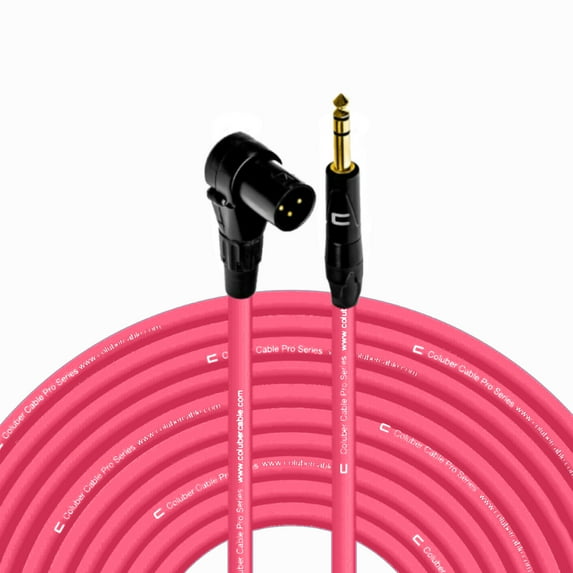 Right Angle XLR Male to 1/4" TRS Male - 200 Feet - Pink - Pro 3-Pin Microphone Connector for Powered Speakers, Audio Interface or Mixer for Live Performance & Recording