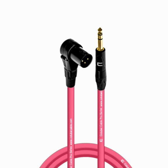 Right Angle XLR Male to 1/4" TRS Male - 3 Feet - Pink - Pro 3-Pin Microphone Connector for Powered Speakers, Audio Interface or Mixer for Live Performance & Recording
