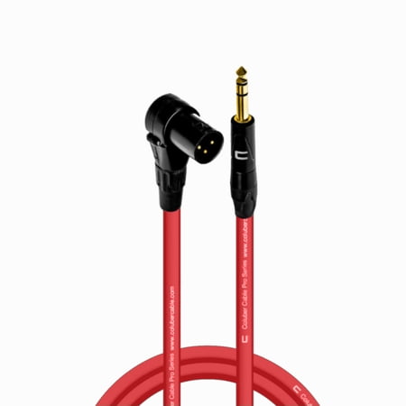 Right Angle XLR Male to 1/4" TRS Male - 3 Feet - Red - Pro 3-Pin Microphone Connector for Powered Speakers, Audio Interface or Mixer for Live Performance & Recording