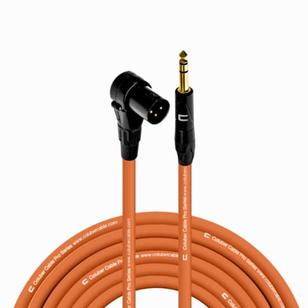 Right Angle XLR Male to 1/4" TRS Male - 50 Feet - Orange - Pro 3-Pin Microphone Connector for Powered Speakers, Audio Interface or Mixer for Live Performance & Recording