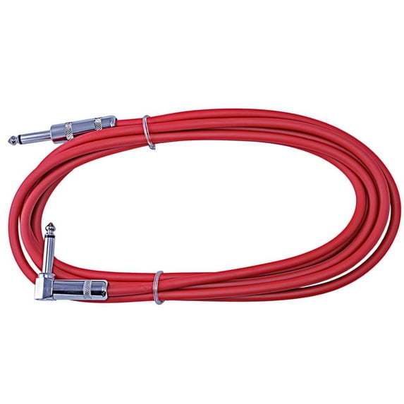 Right Angle to Straight 1/4 Instrument Cable 10 ft long - RED