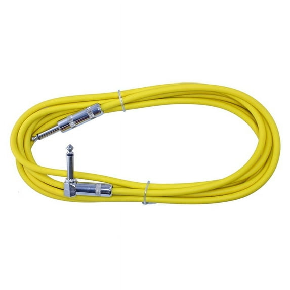 Right Angle to Straight 1/4 Instrument Cable 10 ft long - YELLOW