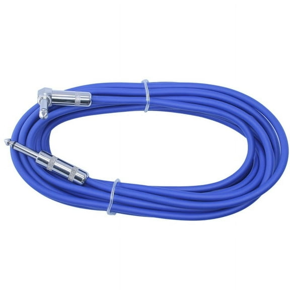 Right Angle to Straight 1/4 Instrument Cable 20 ft long - BLUE