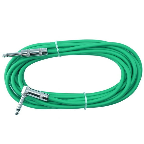Right Angle to Straight 1/4 Instrument Cable 20 ft long - GREEN