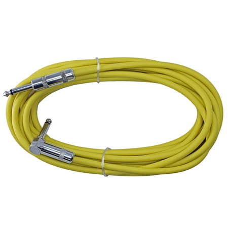 Right Angle to Straight 1/4 Instrument Cable 20 ft long - YELLOW