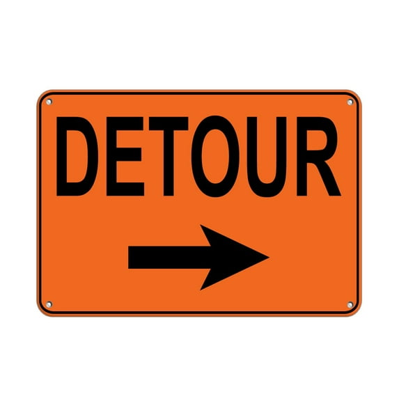 Right Arrow Detour Style 2 Traffic Sign Aluminum Metal Sign 10 in x 14 in