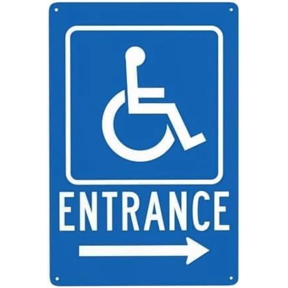 Right Arrow Handicap Entrance Metal Warning Sign, Caution Security Tin Plaque for Street Business Wall Decor, Accessible Entrance Safety Sign, 8x12 Inch For Home Wall Art Decor Metal Tin Sign