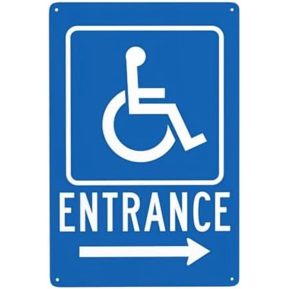 Right Arrow Handicap Entrance Metal Warning Signs, Cautions Tin Sign, Signs for Street Business Wall Decor 8 x 12 Inch
