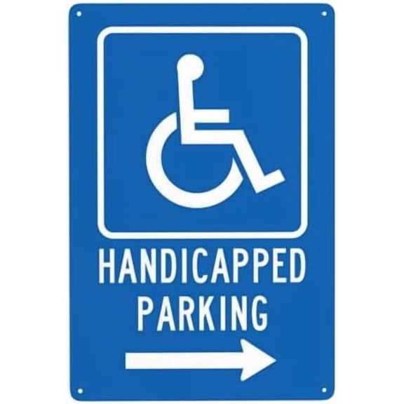 Right Arrow Handicapped Parking Metal Warning Signs, Cautions Security Tin Sign, Safety Signs for Street Business Wall Decor 8 x 12 Inch