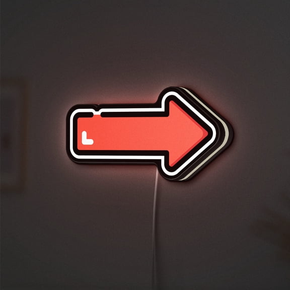 Right Arrow LED Light Sign, Red Directional 3D Novelty Light Box, Personalized Text Option, Wall Decor for Events or Business (Height 16 inch, 40cm)