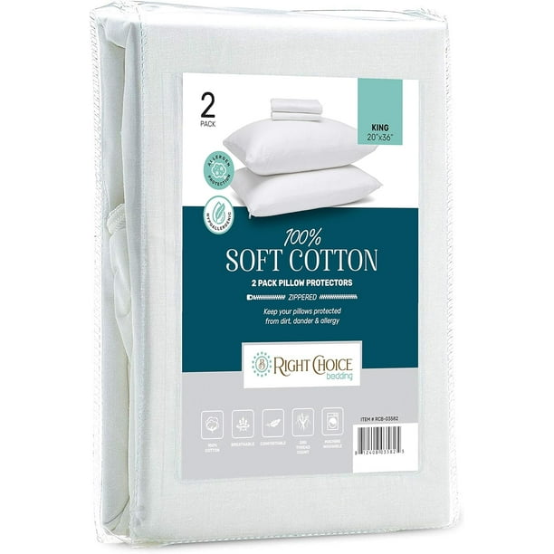 Right Choice Bedding Zippered Pillow Protector 2 Pack White White