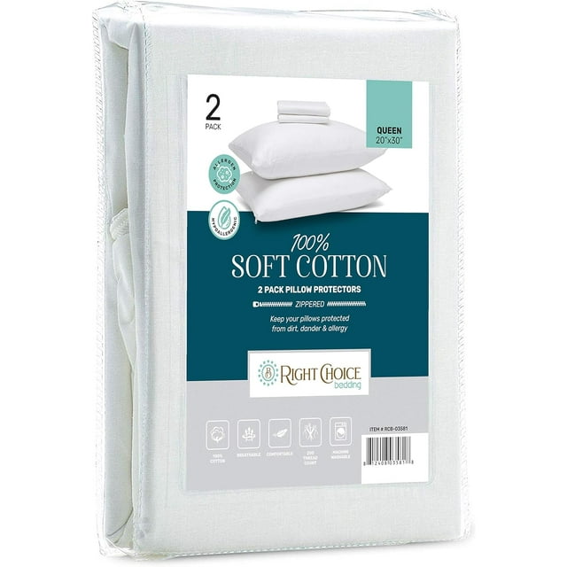 Right Choice Bedding Cotton Pillow Protectors with Zipper Superior