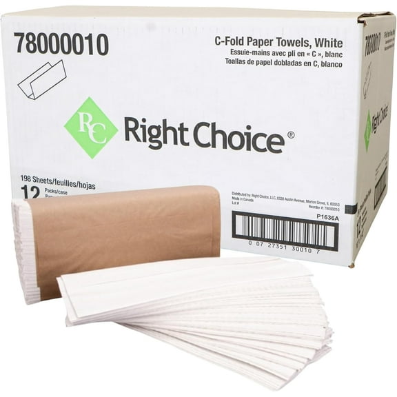 Right Choice C-Fold Paper Towels – Case of 2400, 1-Ply, White, Disposable & Absorbent, Ideal for Medical & Dental Offices, Restrooms & General Use