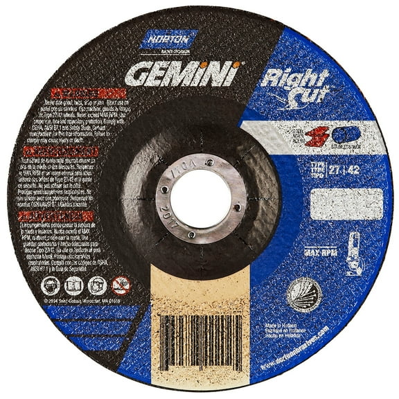 Right Cut Cut-Off Wheel, Type 1, 6 in Dia, .045 in Thick, 36 Grit Alum. Oxide