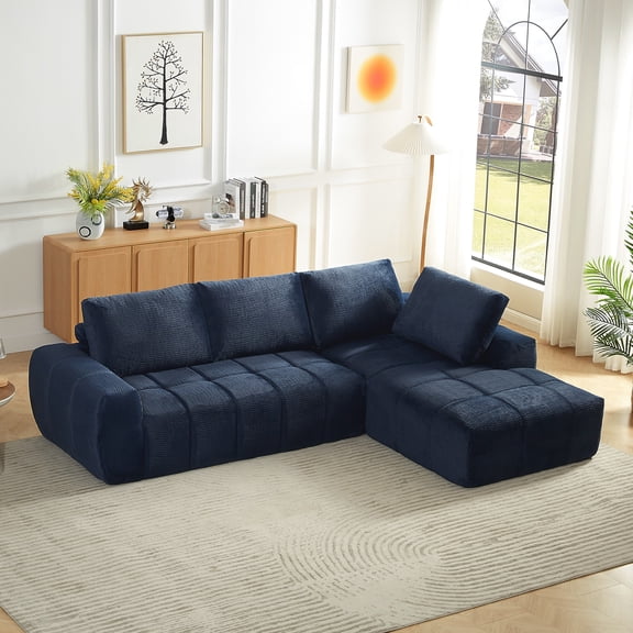 Right Face Faux Fur L-Shape Luxury Sectional Oversized Sofa,Mnimalist Design,Comfy Sleeper Couch for Living Room,Apartment&Reception Spaces,No Assembly Required (Blue)