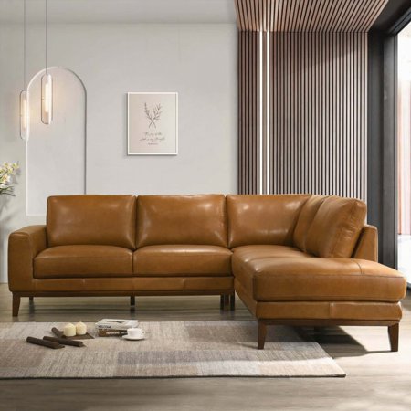 Right Facing London Leather Sectional Sofa - Genuine Leather Seating