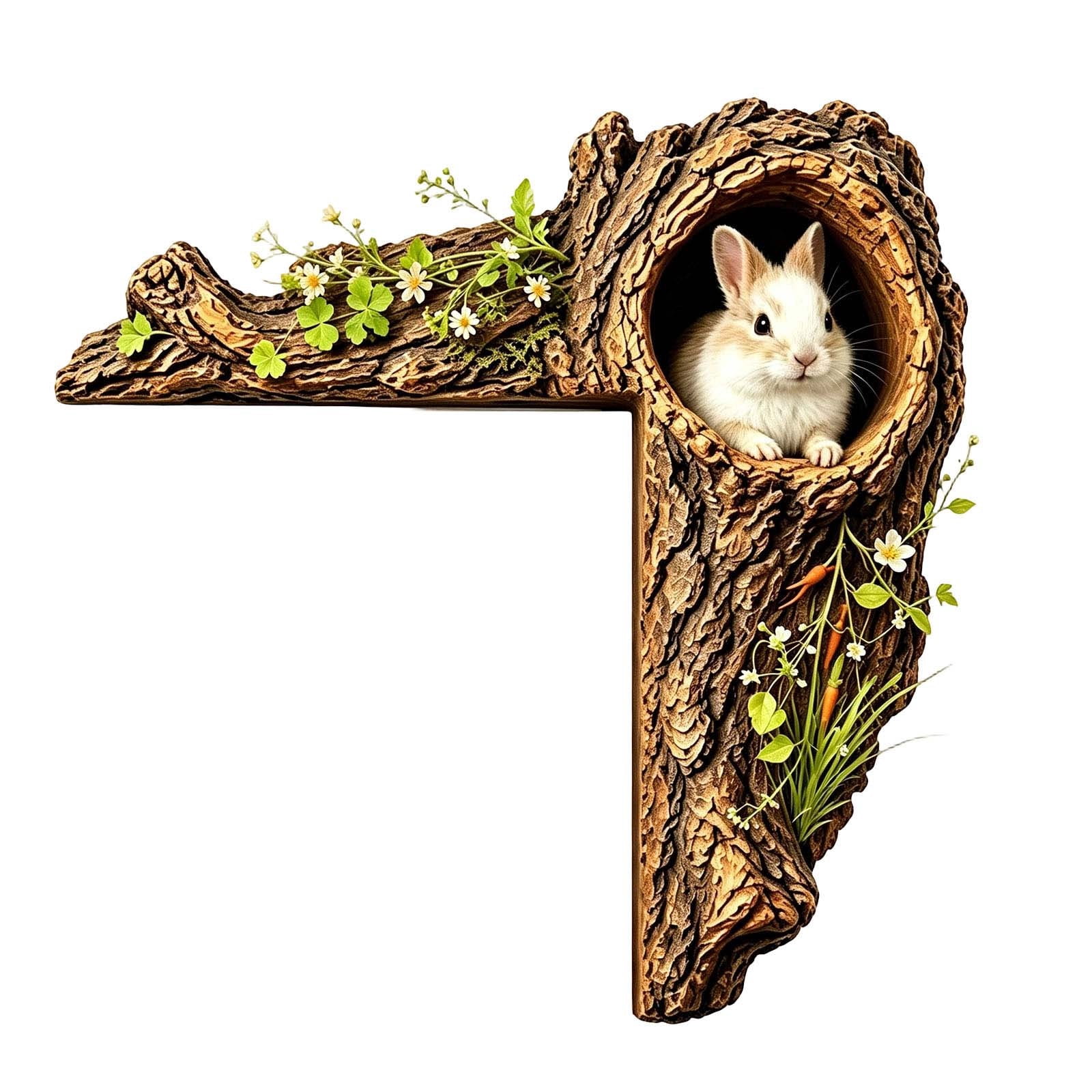 Right-Facing Rabbit Door Corner Decoration, 2D Wood Tree Hole L Shape ...