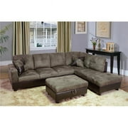 Right Facing Sectional Sofa Set - Microfiber & Faux Leather, Taupe - 3 Piece