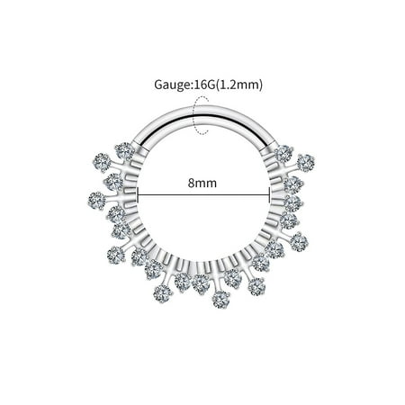 Right Grand ASTM F136 Titanium 16G CZ Hinged Clicker Segment Hoop Ring Sunburst CZ Daith Earring Septem Nose Piercing Jewelry