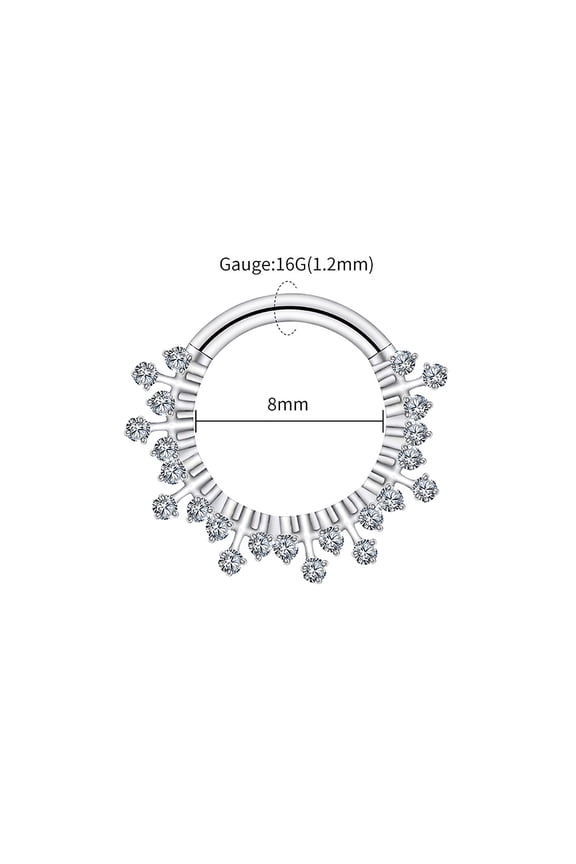 Right Grand ASTM F136 Titanium 16G CZ Hinged Clicker Segment Hoop Ring Sunburst CZ Daith Earring Septem Nose Piercing Jewelry