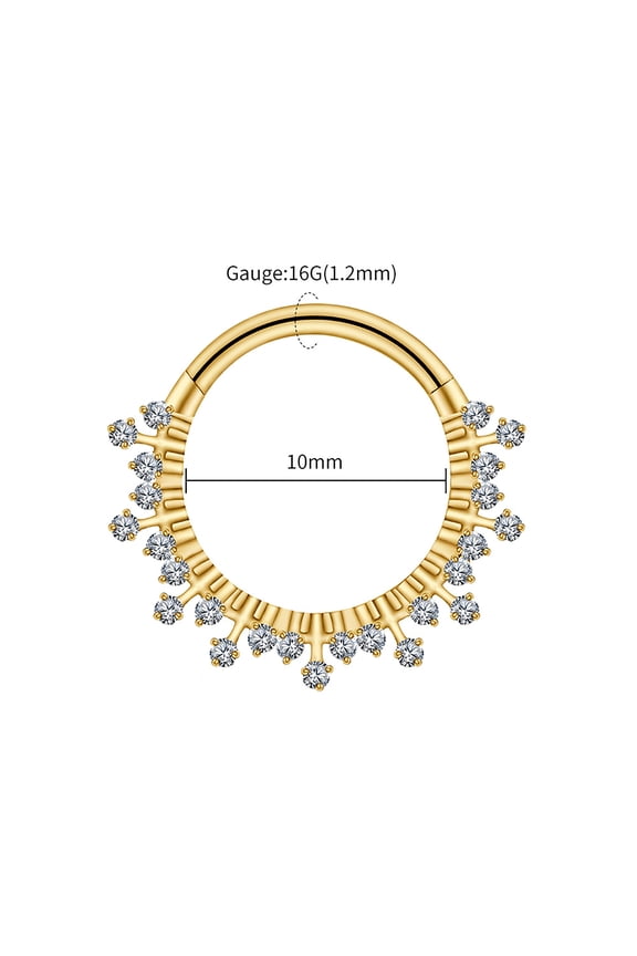 Right Grand ASTM F136 Titanium 16G CZ Hinged Clicker Segment Hoop Ring Sunburst CZ Daith Earring Septem Nose Piercing Jewelry