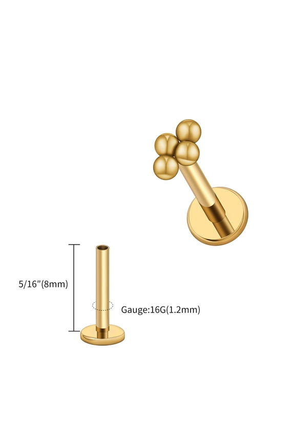 Right Grand ASTM F136 Titanium 16G Mini 4 Bead Cluster Labret Lip Ring Tragus Cartilage Helix Conch Earring Stud Nose Piercing