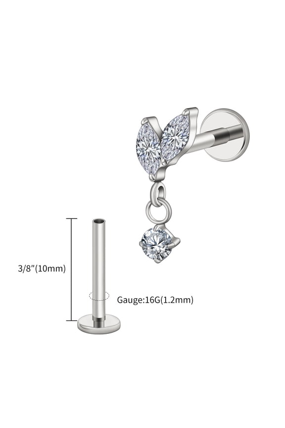 Right Grand ASTM F136 Titanium Double Marquises with CZ Dangle Stud Earring Cartilage Helix Tragus Flat Back Piercing Jewelry