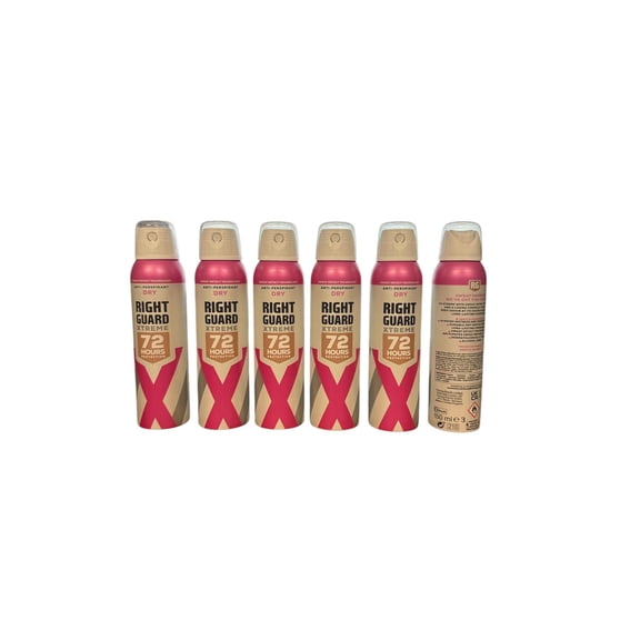 Right Guard Dry Deodorant 0% Alcohol 72H Anti-Perspirant Spray 6 Pack 150 ML