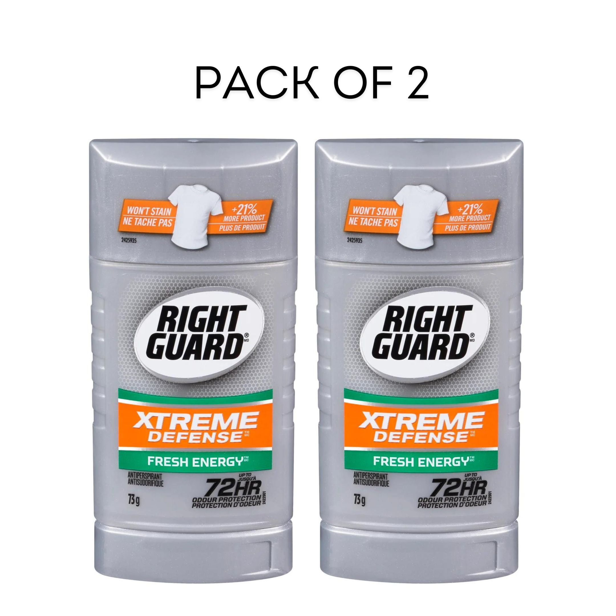 Right Guard Fresh Energy Anti-Perspirant Mens Deodorant - 72-Hour Odor Protection - 2.6 oz (73g)