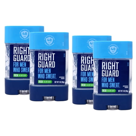 Right Guard, For Men Who Sweat, Odor Defense, Antiperspirant/Deodorant Clear Gel, Sport Edition, Fresh, 3 OZ, - 4 Pack