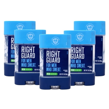 Right Guard, For Men Who Sweat, Odor Defense, Antiperspirant/Deodorant Clear Gel, Sport Edition, Fresh, 3 OZ,- 5 Pack