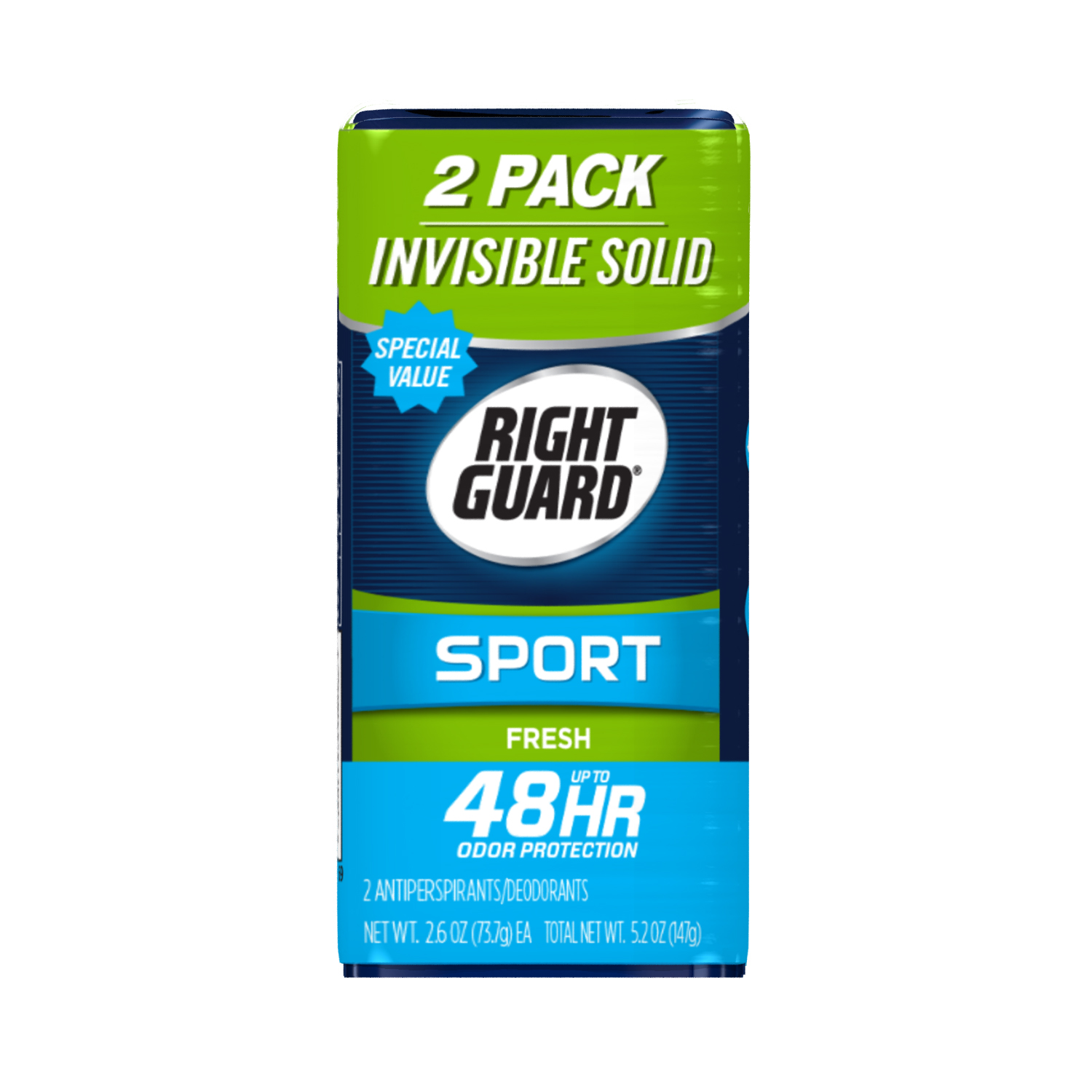 Right Guard Sport Antiperspirant Deodorant Invisible Solid Stick, Fresh, 2.6 oz (Pack of 2) - image 1 of 4