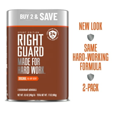 Right Guard Sport Deodorant Spray, Anti-Stain Spray Deodorant For Men, Aluminum Free, 24-Hour Odor Control, Original Scent, 8.5 oz. (2 count)