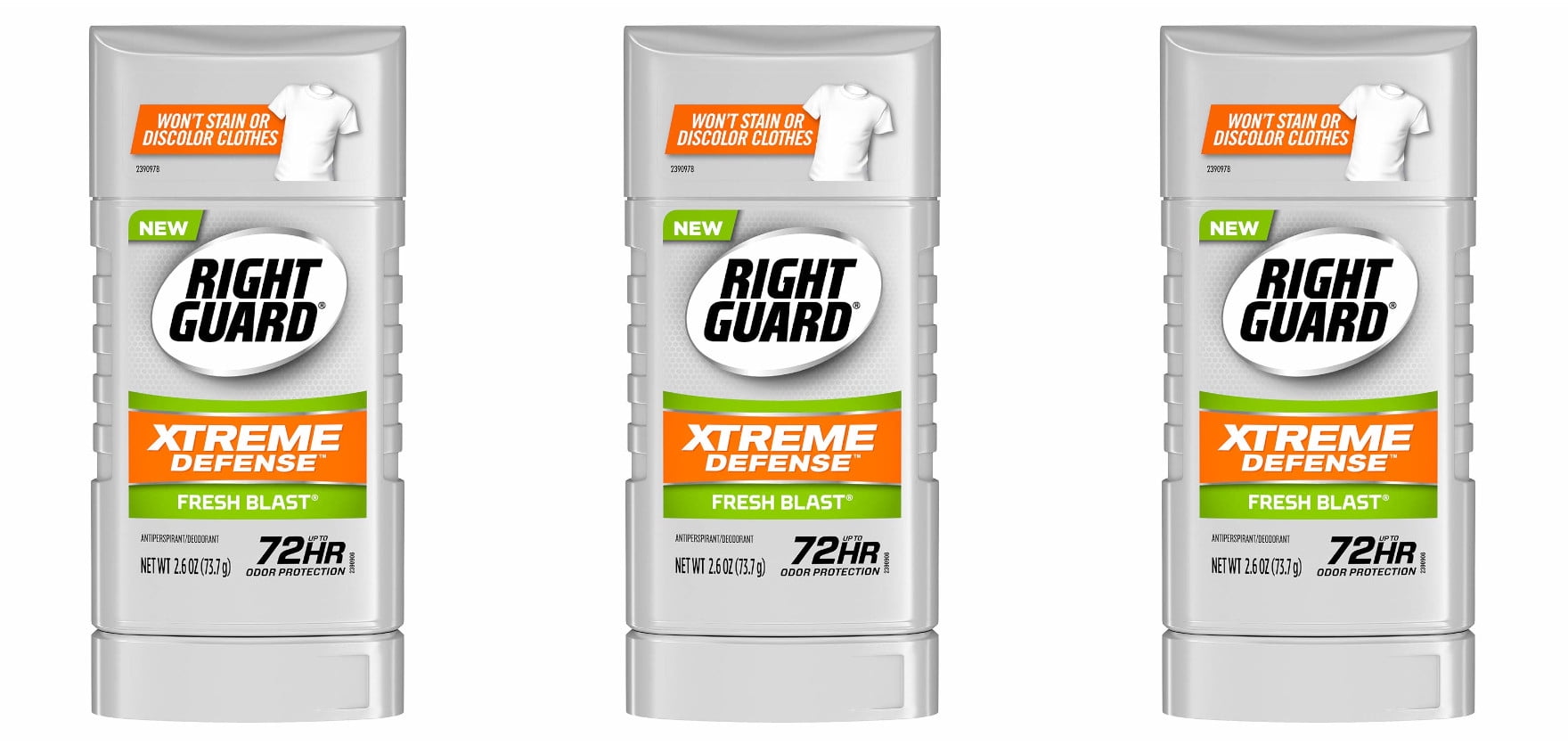 Right Guard Xtreme Defense 5 Anti-Perspirant And Deodorant, Fresh Blast, 2.6 Oz, 3 Pack