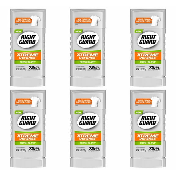 Right Guard Xtreme Defense 5 Anti-Perspirant And Deodorant, Fresh Blast, 2.6 Oz, 6 Pack